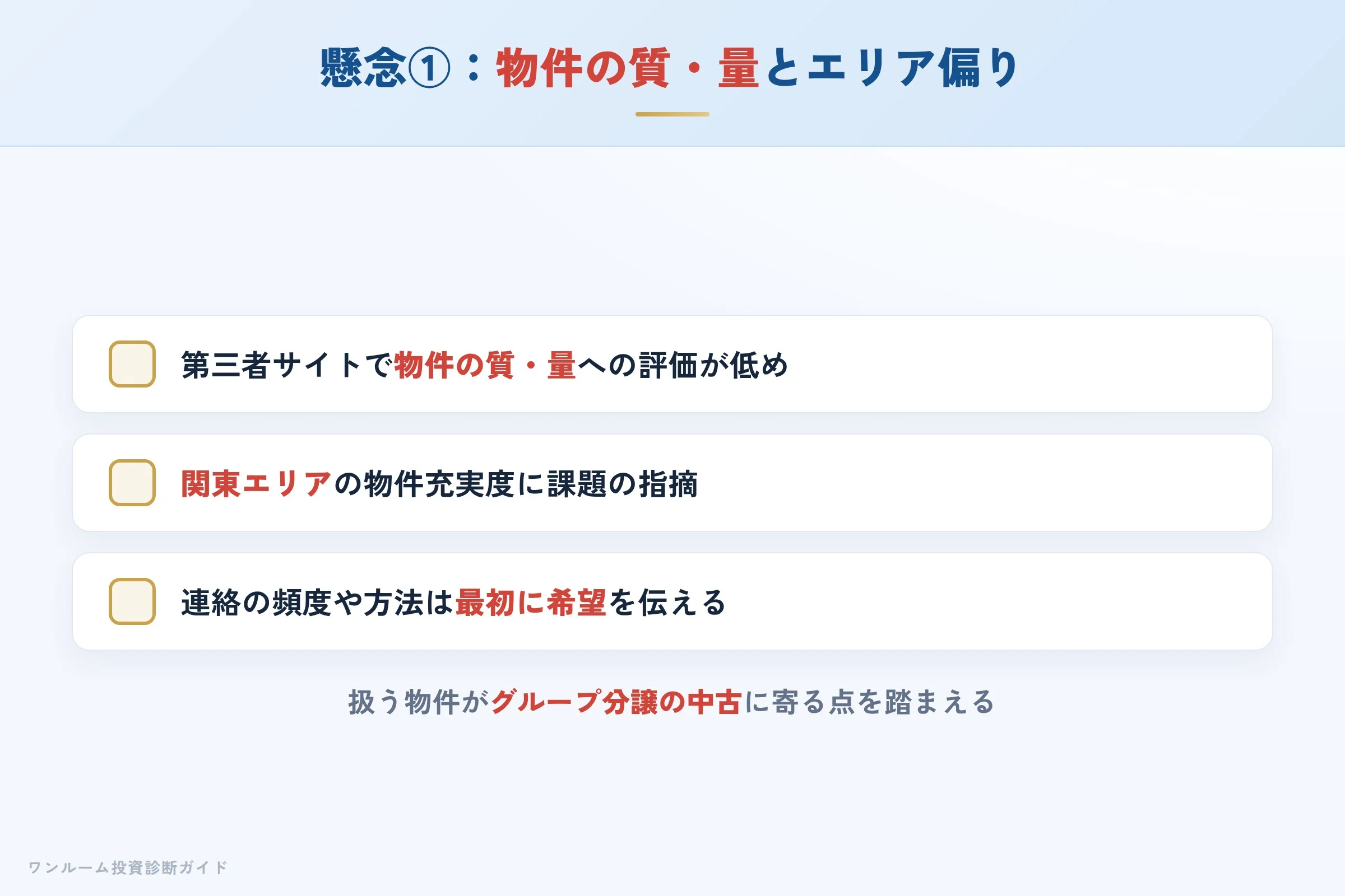 物件の質・量への評価とエリア偏り