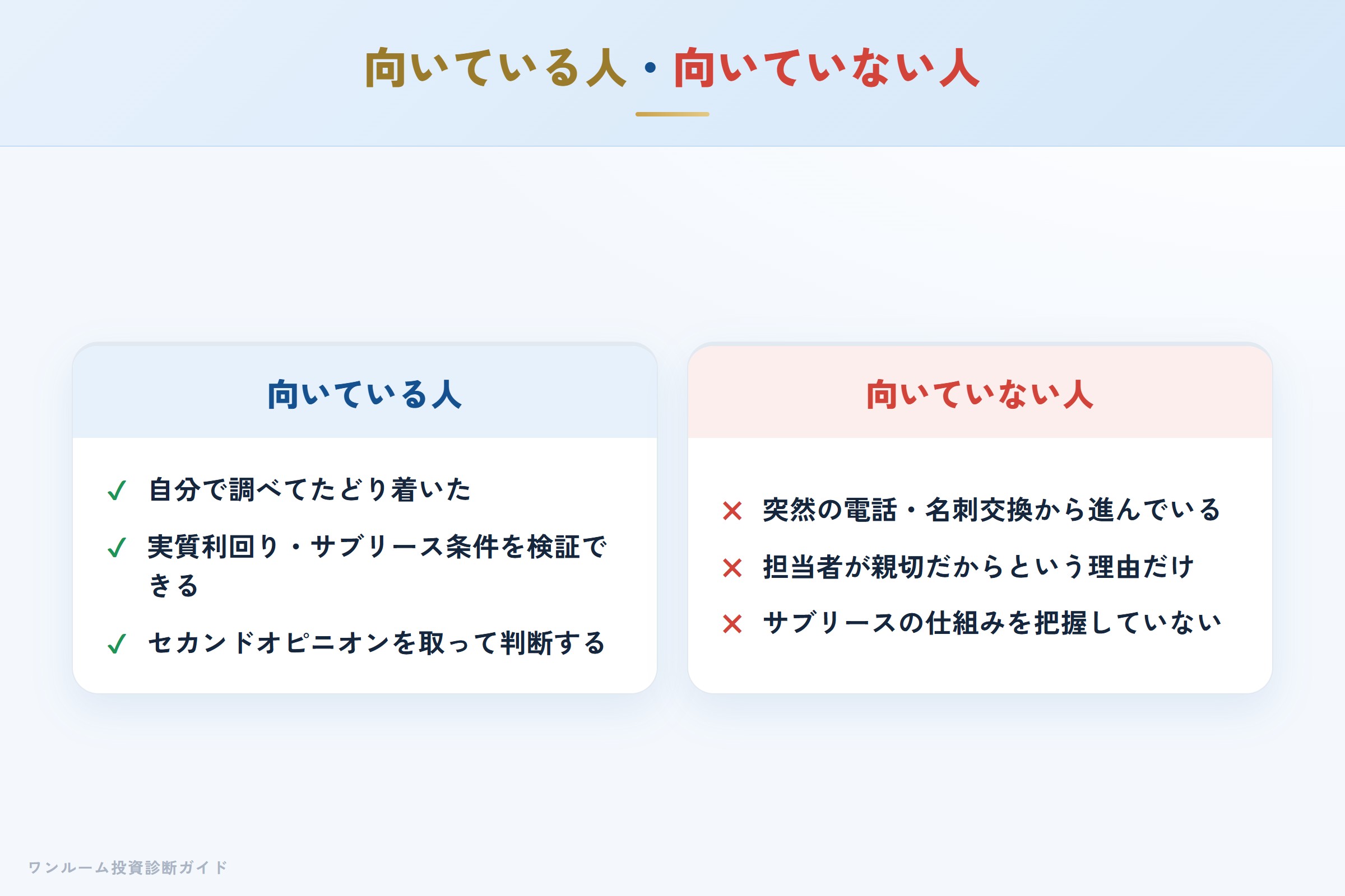 エストゥルースのワンルーム投資が向いている人・向いていない人の整理