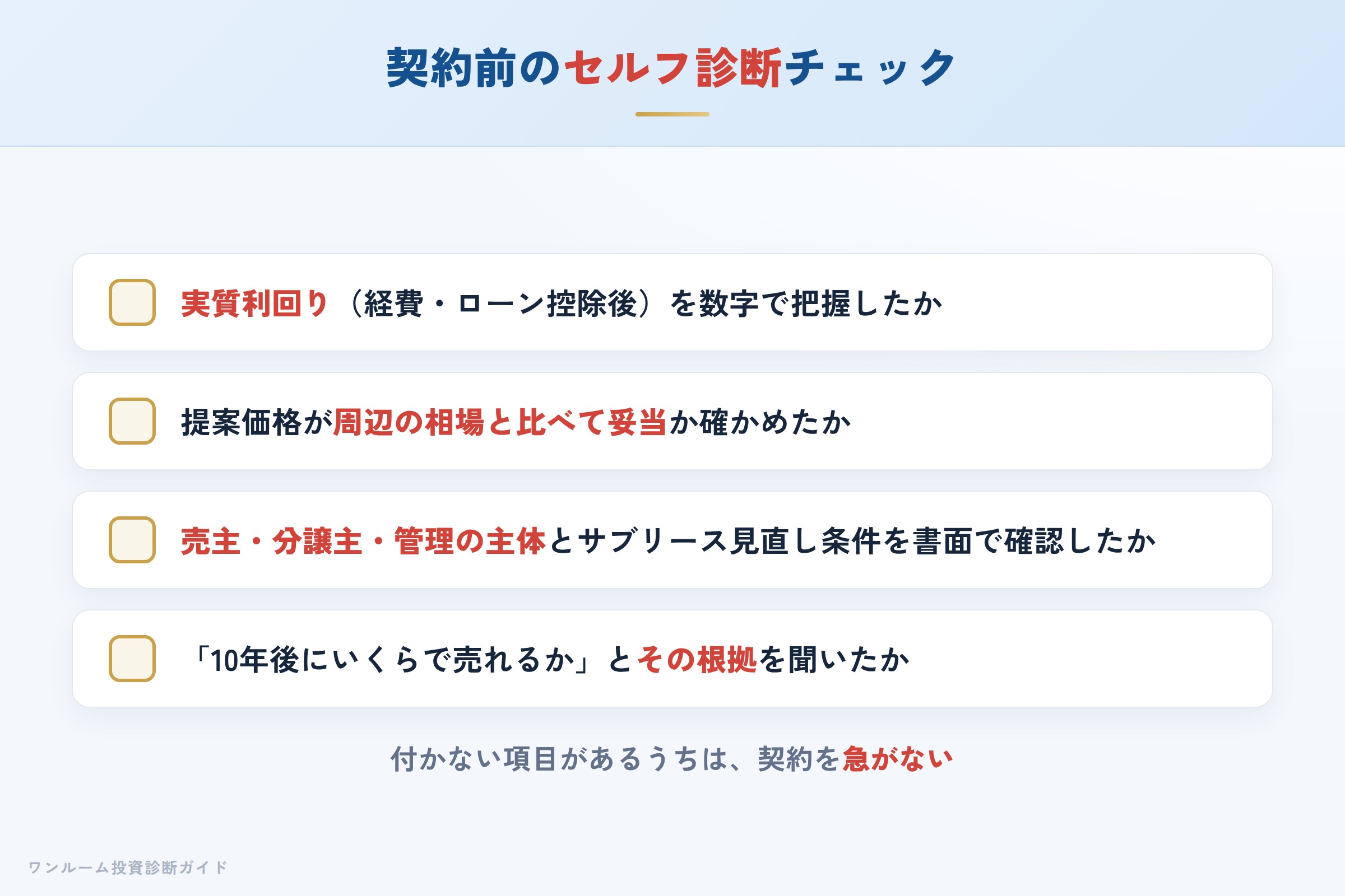 GFスキームの物件を検討する前に確認すべきセルフ診断チェックリスト