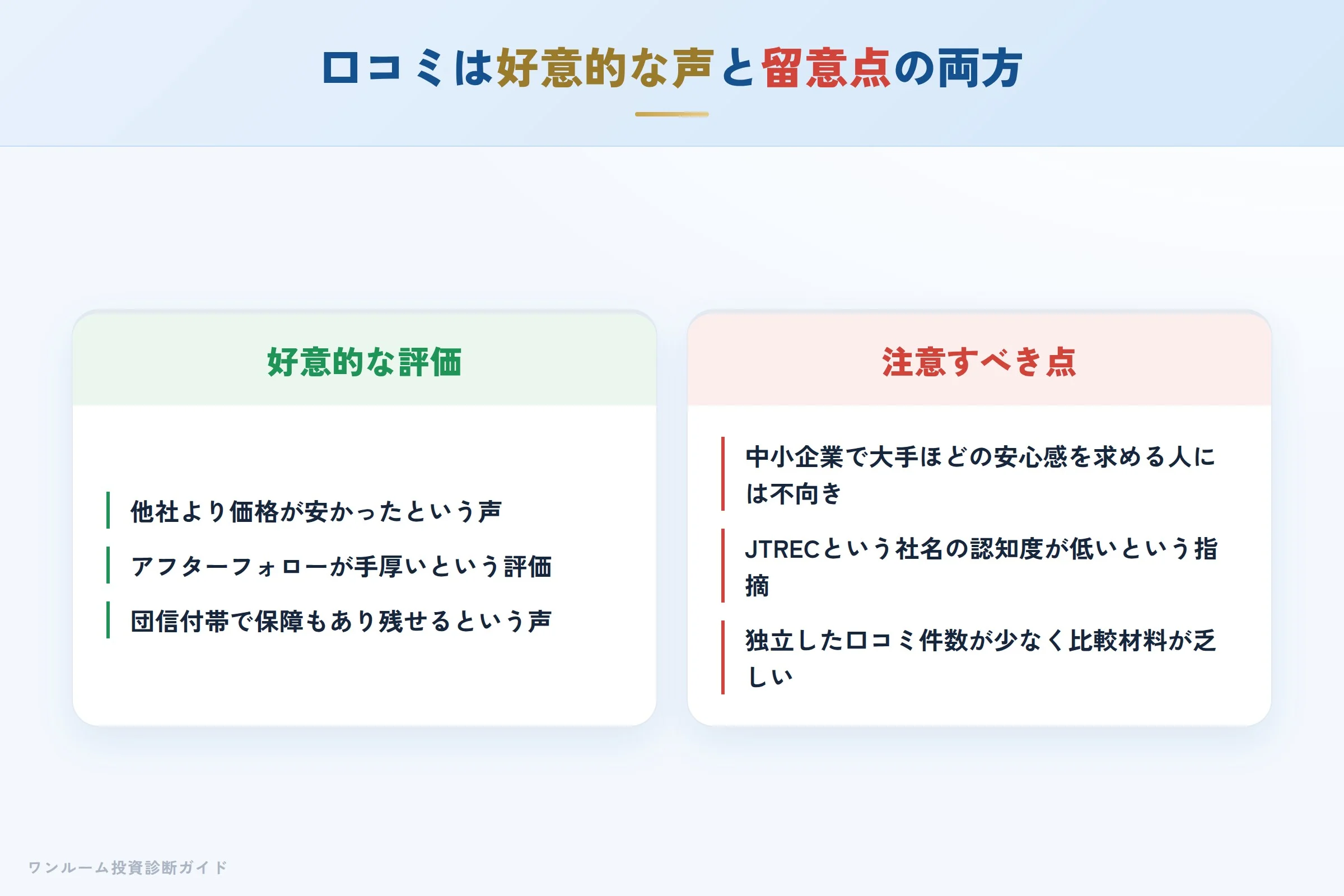JTRECの良い口コミと注意すべき声の対比
