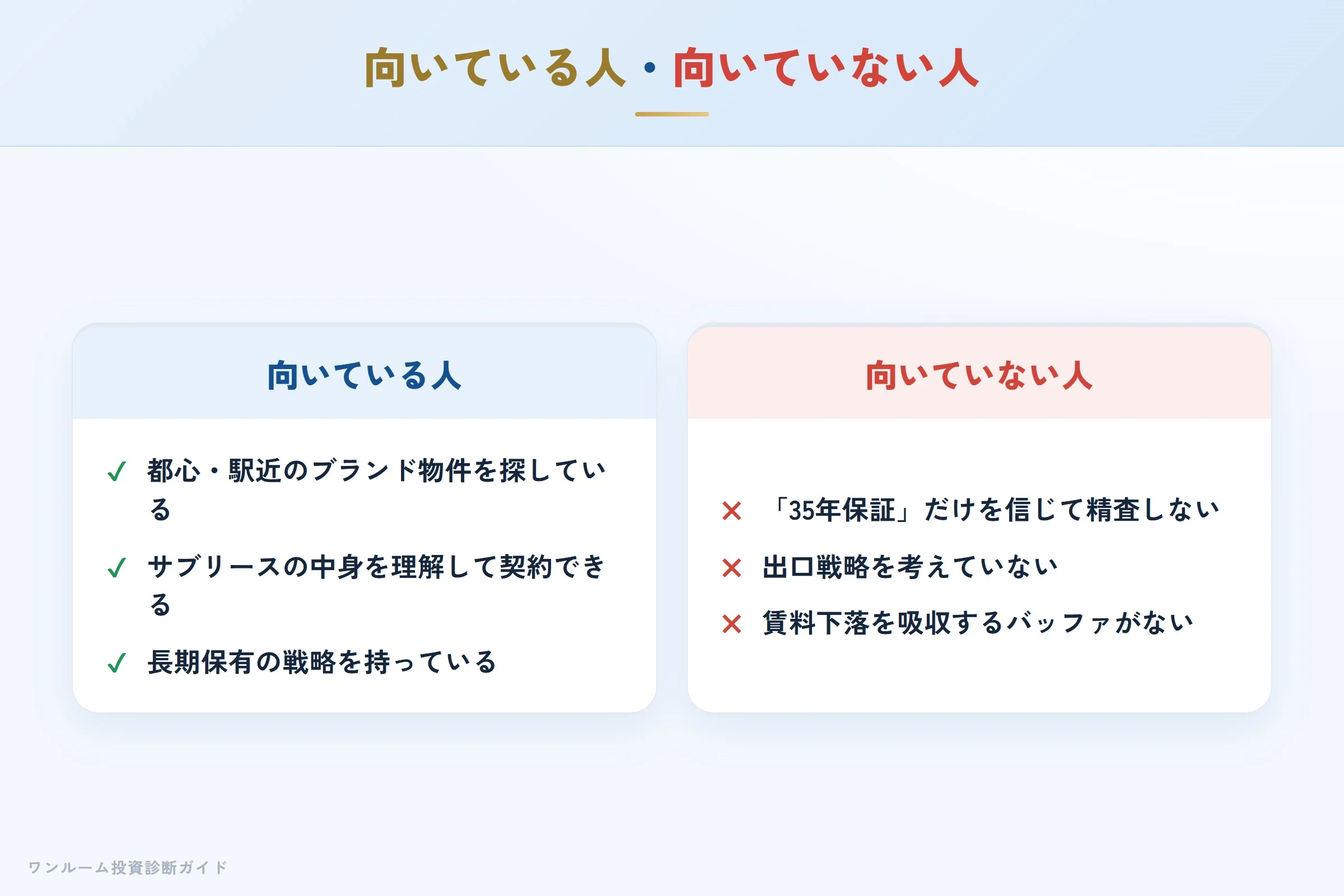 木下不動産のワンルーム投資が向いている人・向いていない人の整理