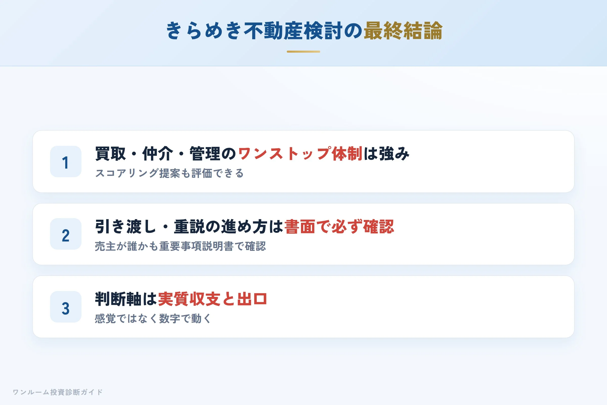 きらめき不動産を検討する人への最終結論