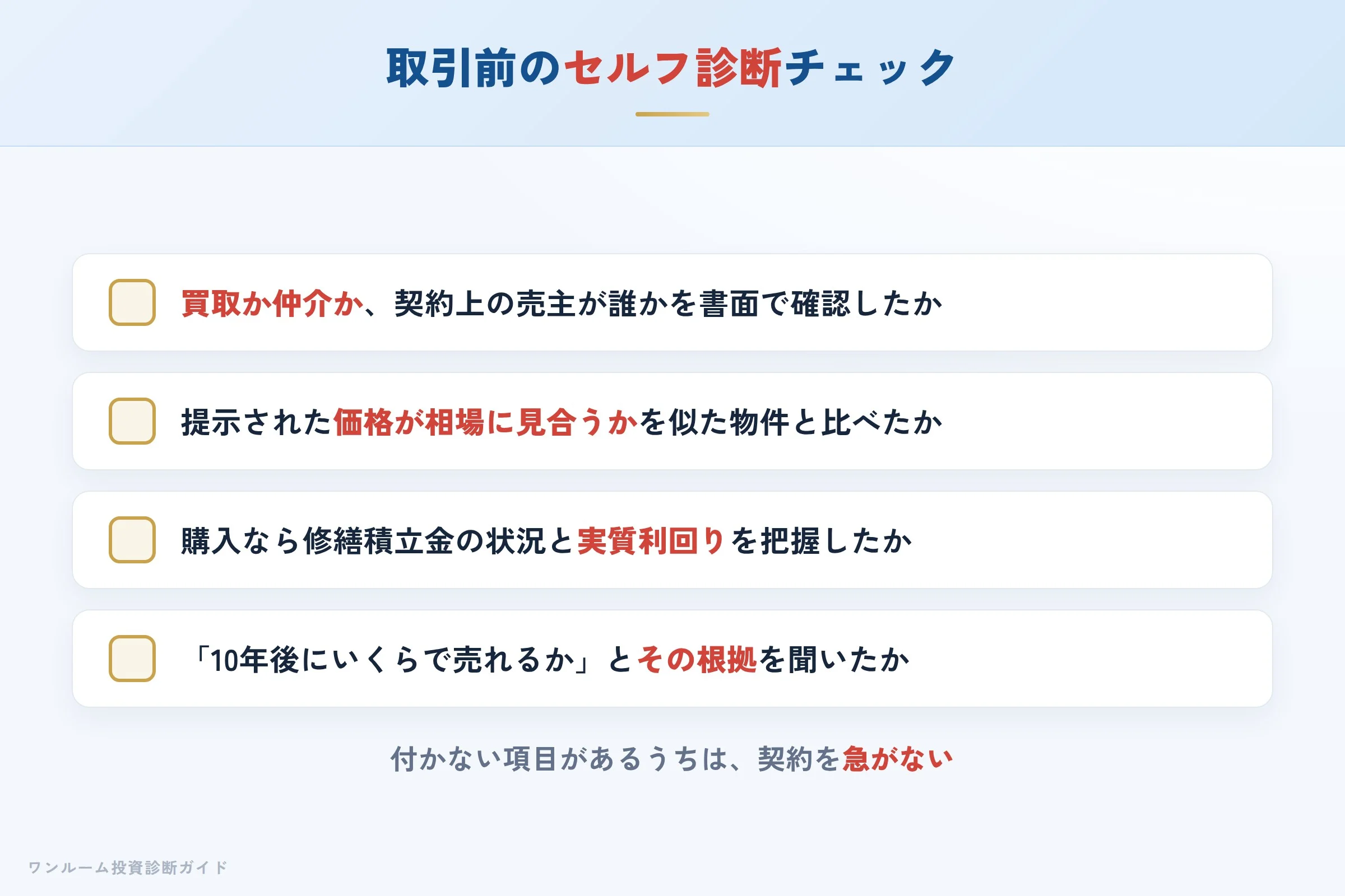 オメガエステートと取引する前に確認すべきセルフ診断チェックリスト