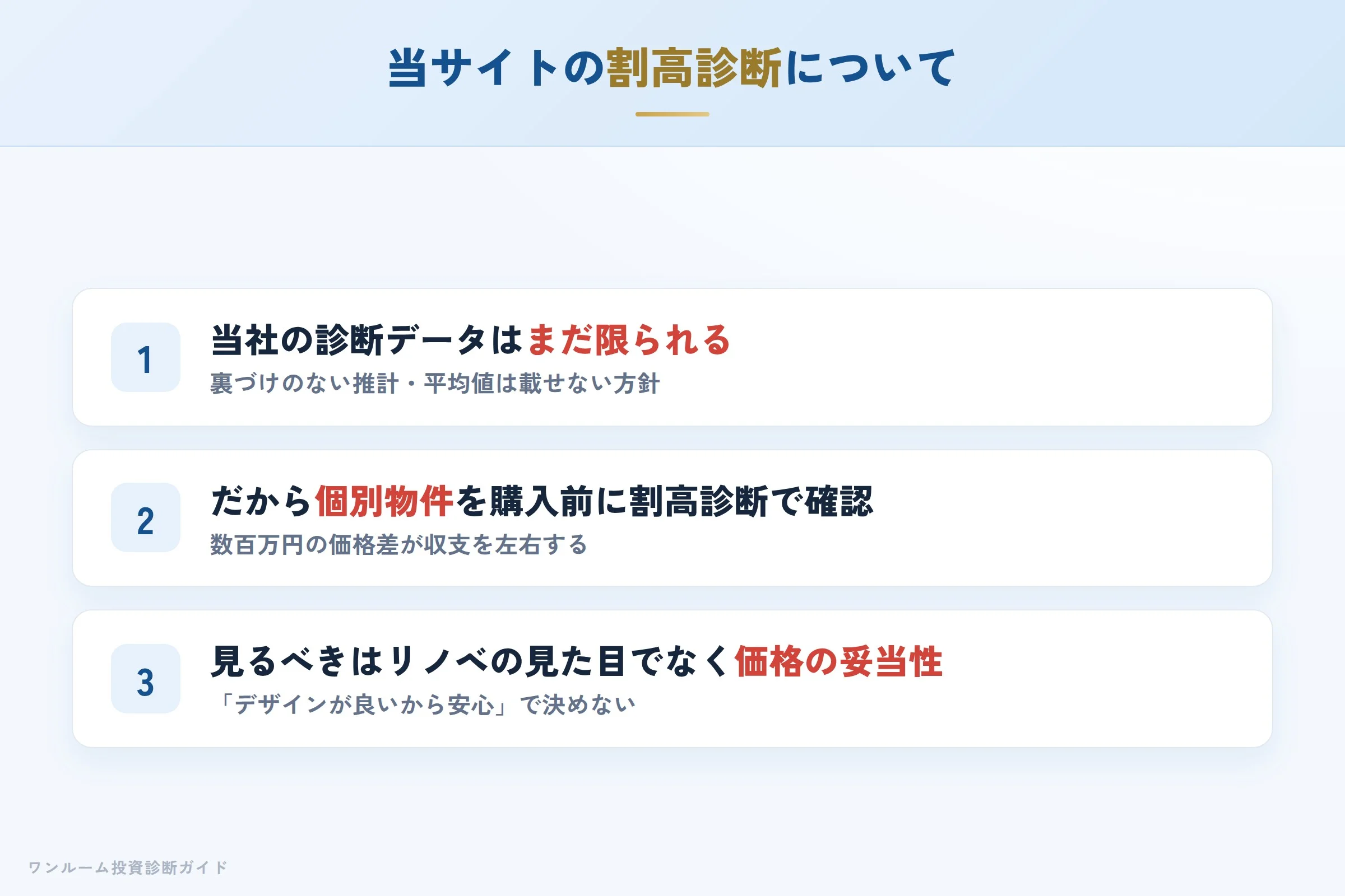 当サイトの診断データの位置づけと割高診断の案内