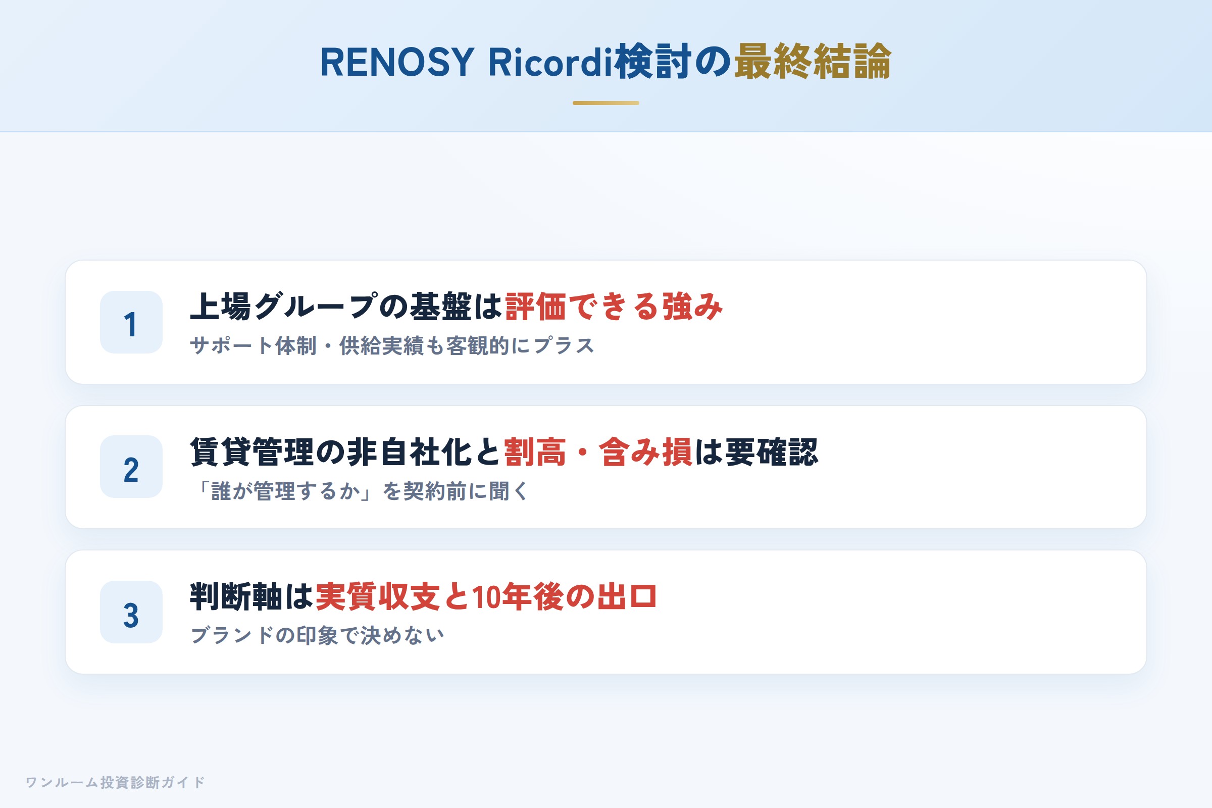 RENOSY Ricordiを検討する人への最終結論3カ条