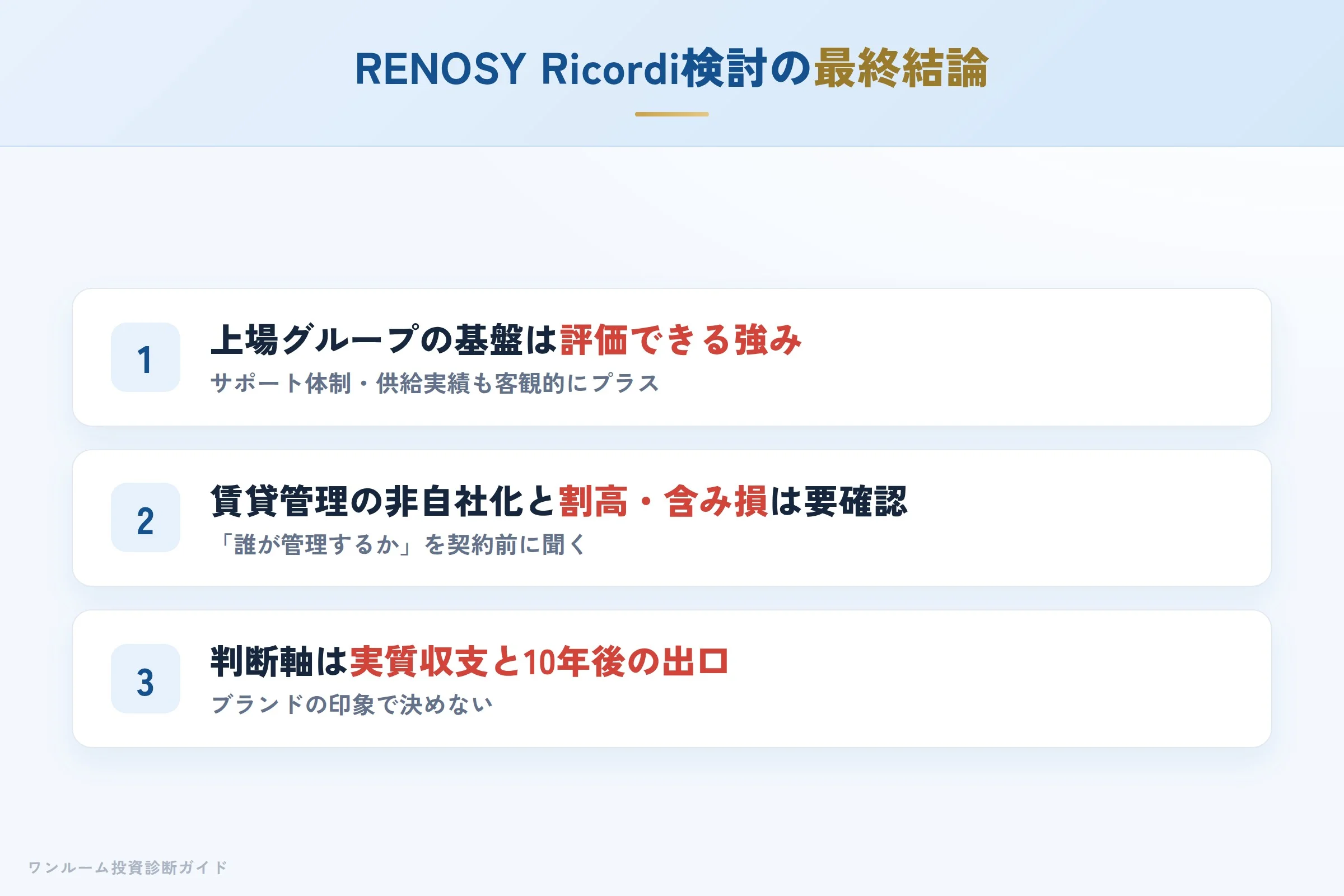 RENOSY Ricordiを検討する人への最終結論3カ条