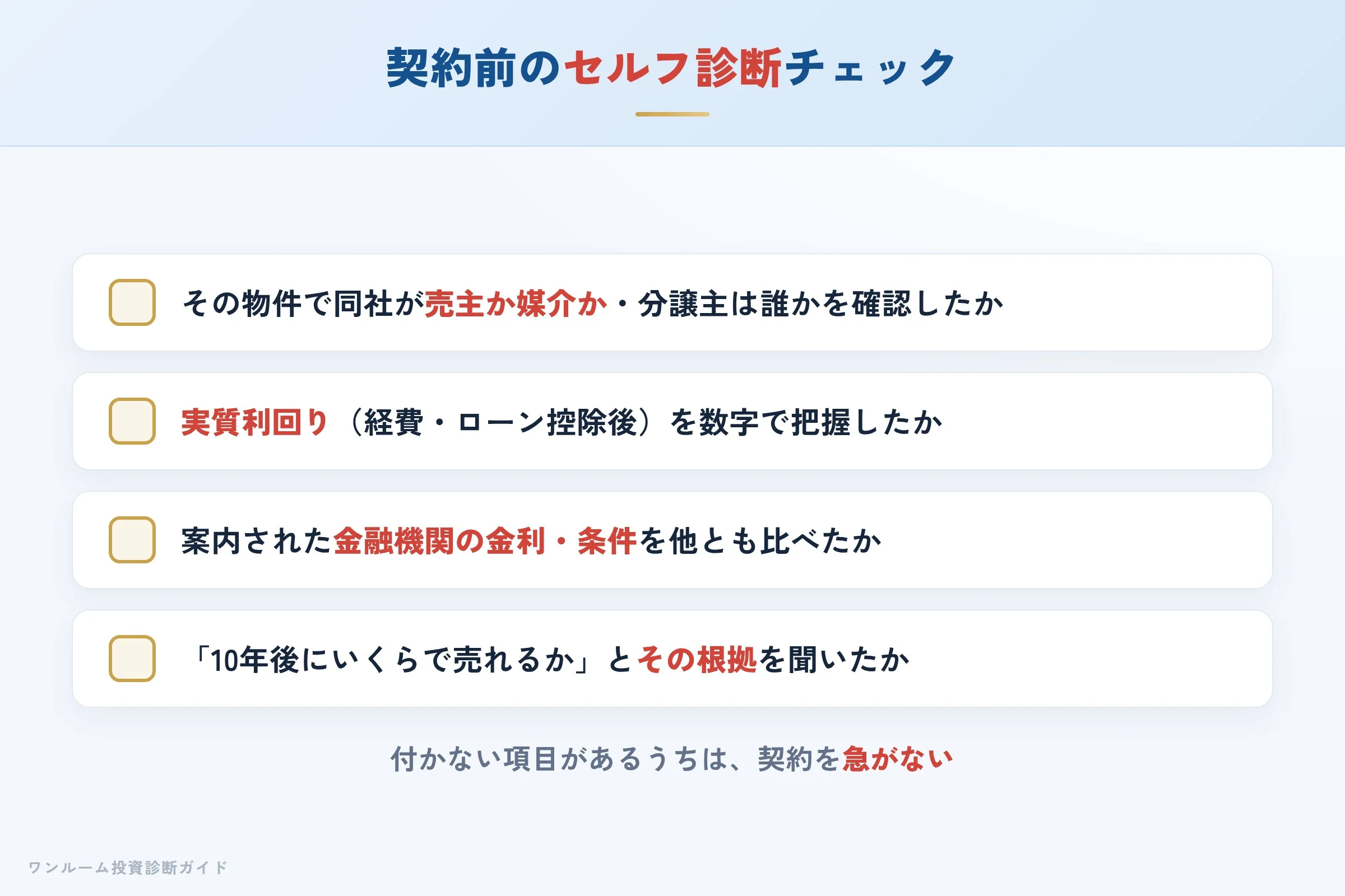 ソヴリックコーポレーションの物件を検討する前に確認すべきセルフ診断チェックリスト