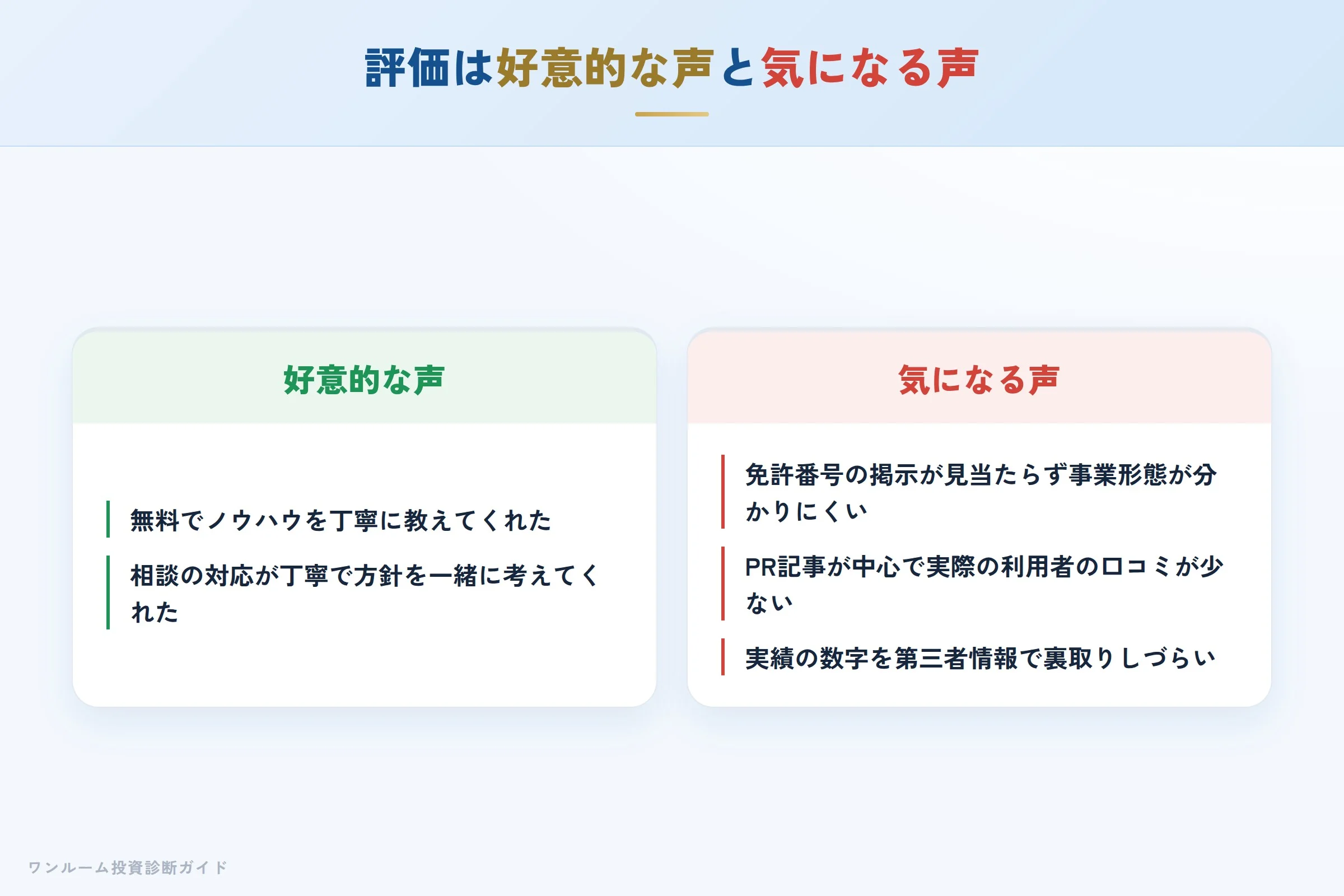 山根コンサルティングの良い評価と気になる評価の対比