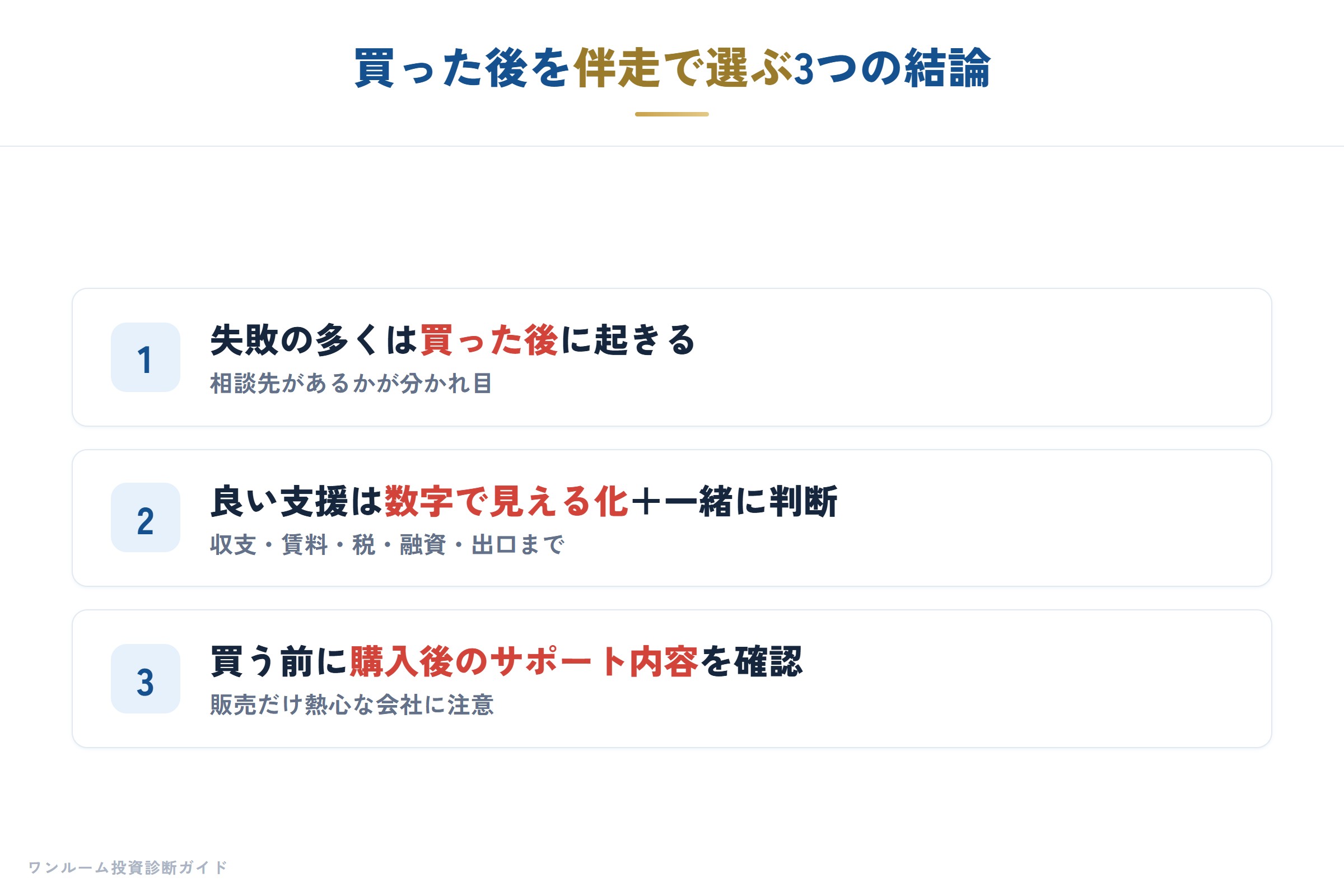 買った後を伴走で選ぶ3つの結論