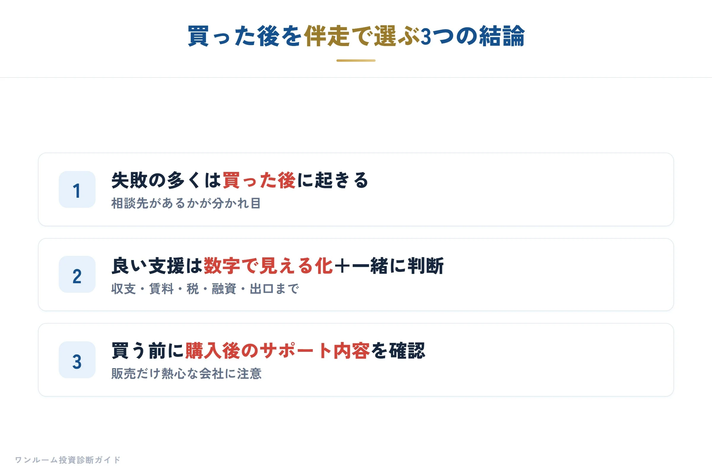 買った後を伴走で選ぶ3つの結論