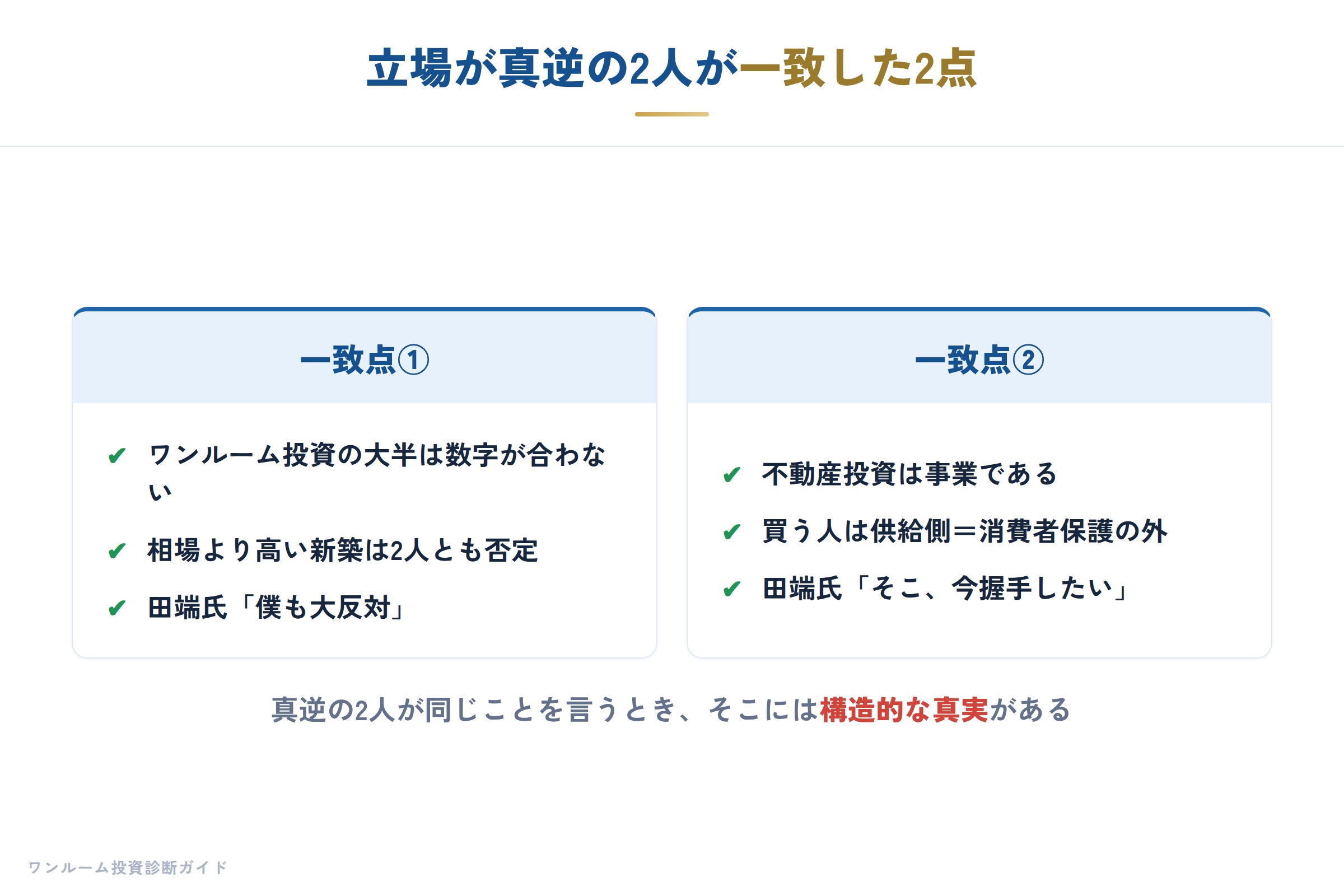 立場が真逆の2人が一致した2点