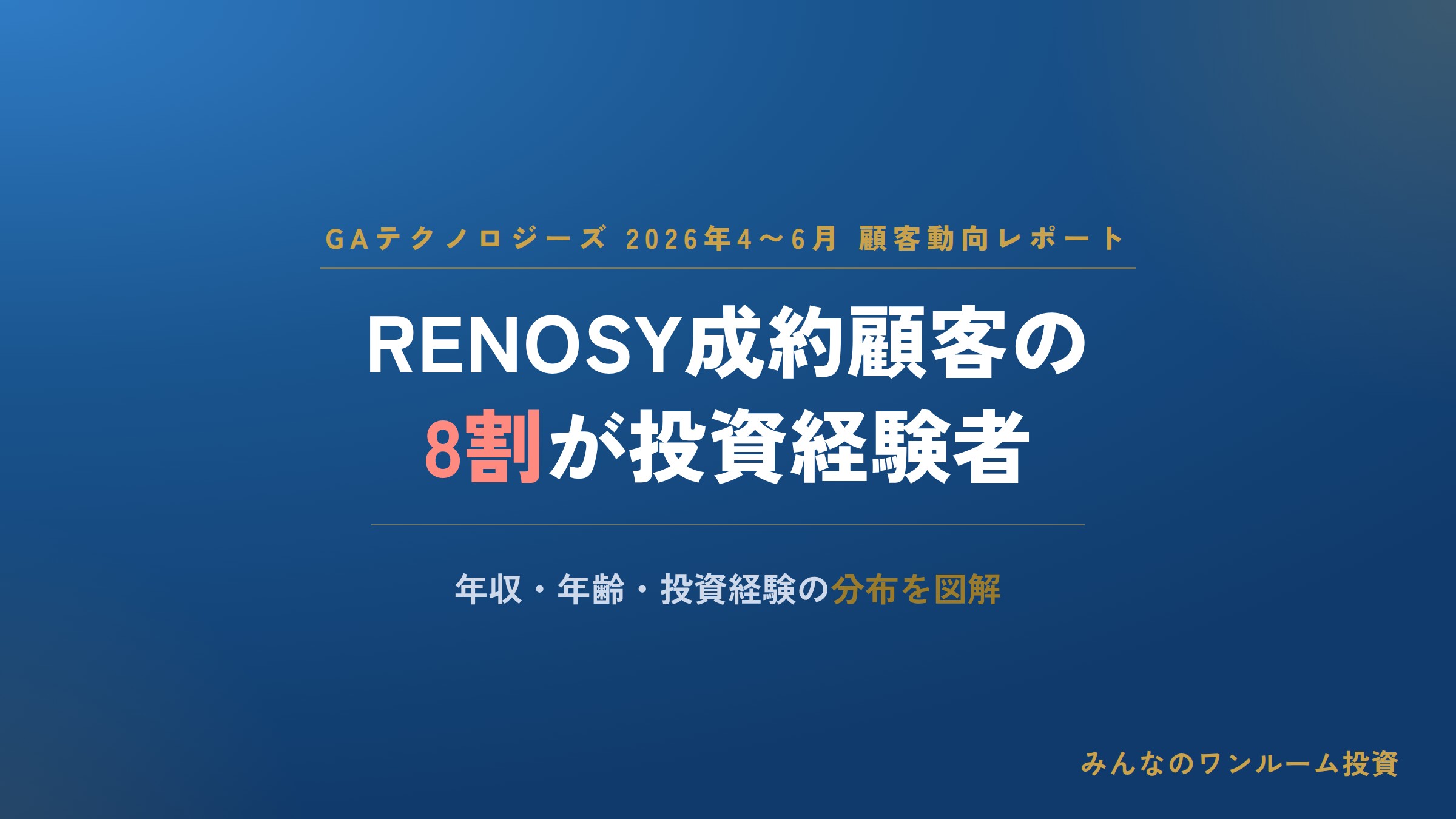 RENOSY成約顧客の8割が「投資経験あり」——GAテクノロジーズ 26年4〜6月の不動産投資顧客動向レポート