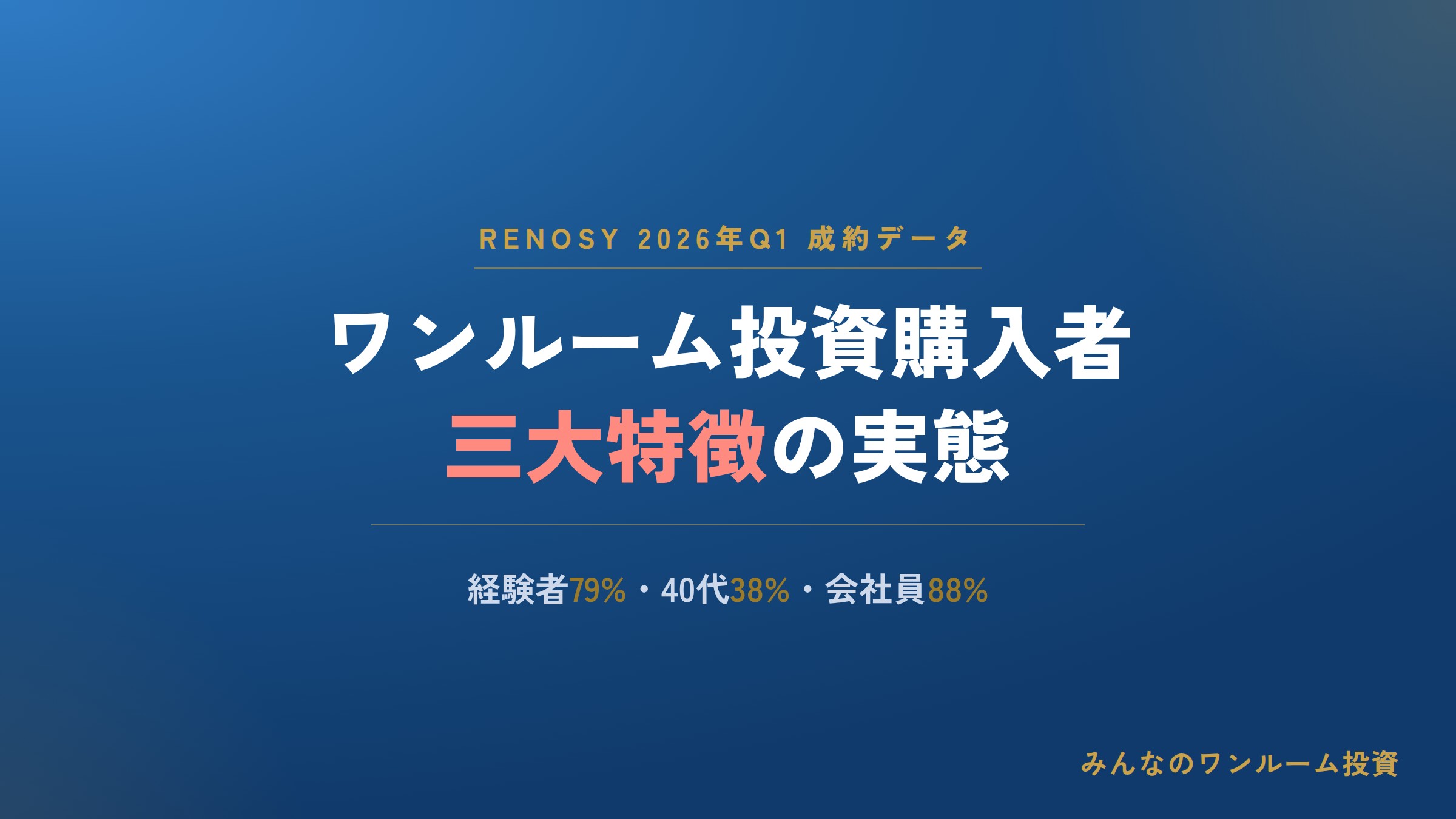 ワンルーム投資購入者の実態2026年Q1　経験者79%・40代38%・会社員88%が三大特徴
