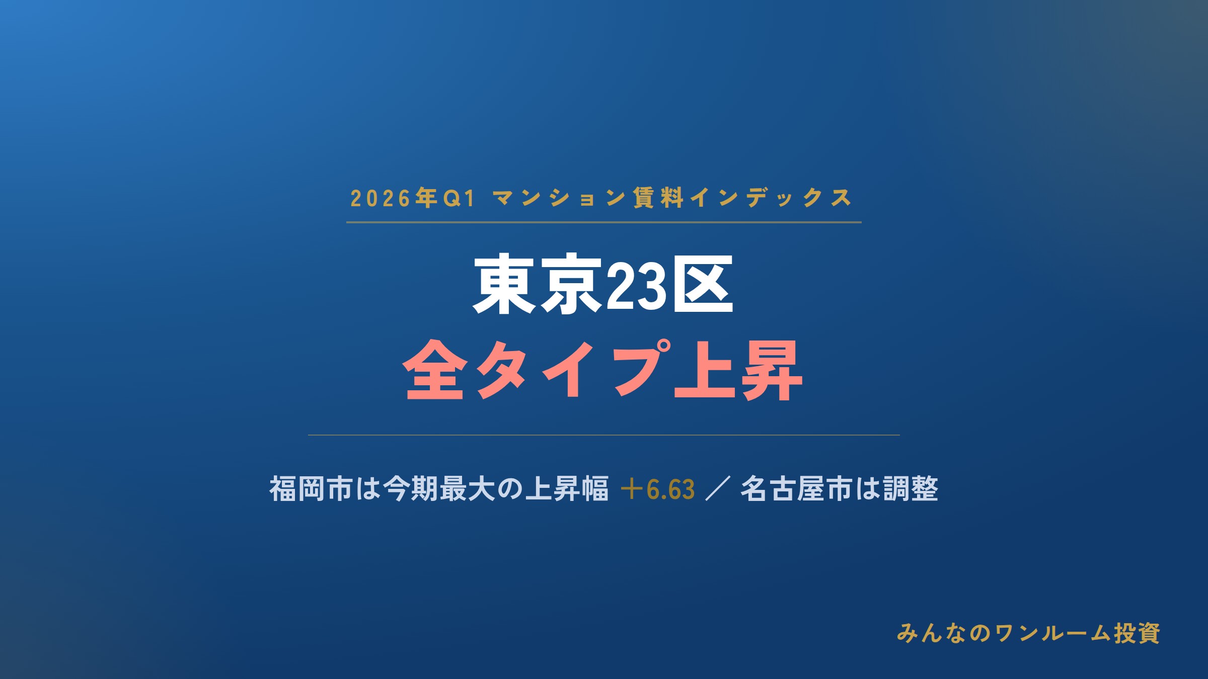 2026年Q1マンション賃料指数、東京23区は全タイプで上昇