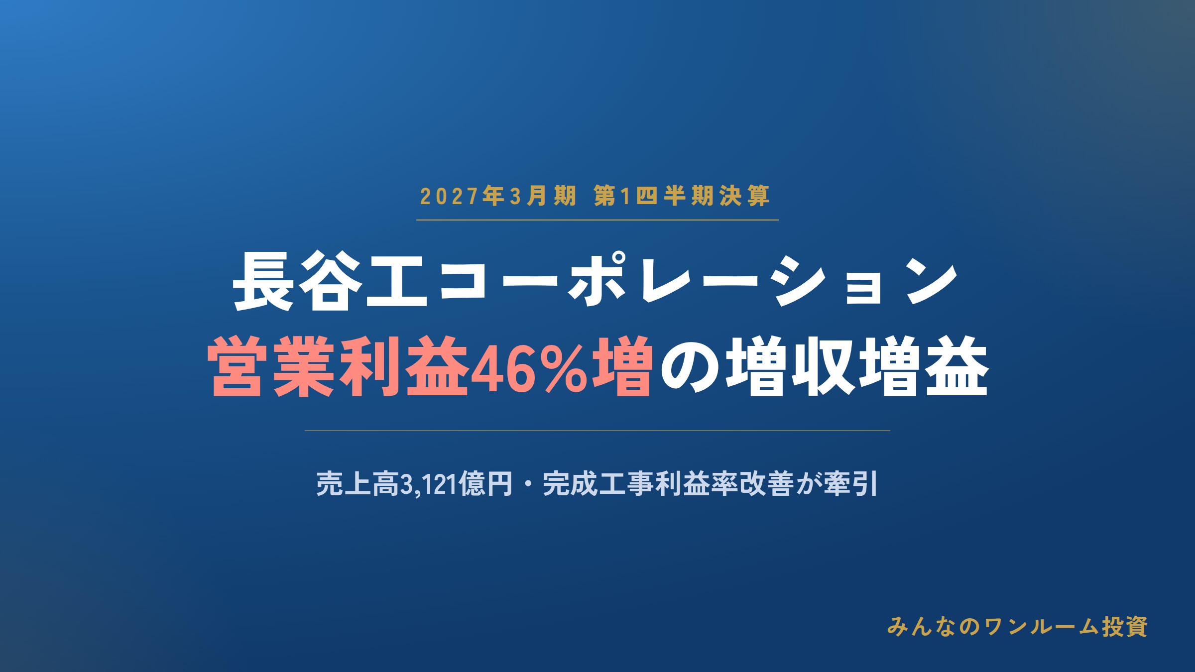 長谷工コーポレーション、2027年3月期1Q営業利益46%増の増収増益