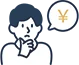考える人物と円マークの吹き出し